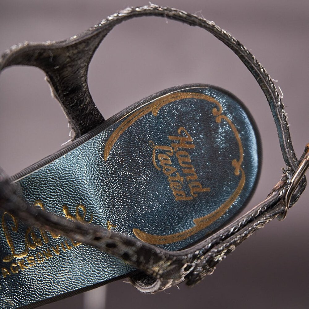 1960s Metallic Black and Purple Tint T Strap Heels Shoes